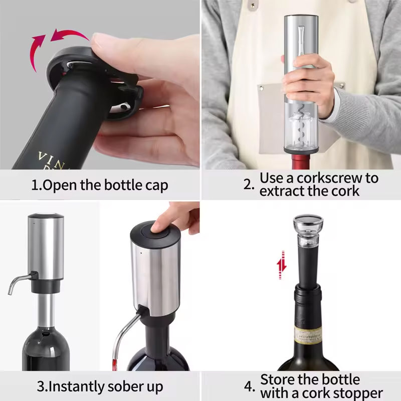 Wine Opener Electric - Conjunto Abridor de Vinho Elétrico Recarregável
