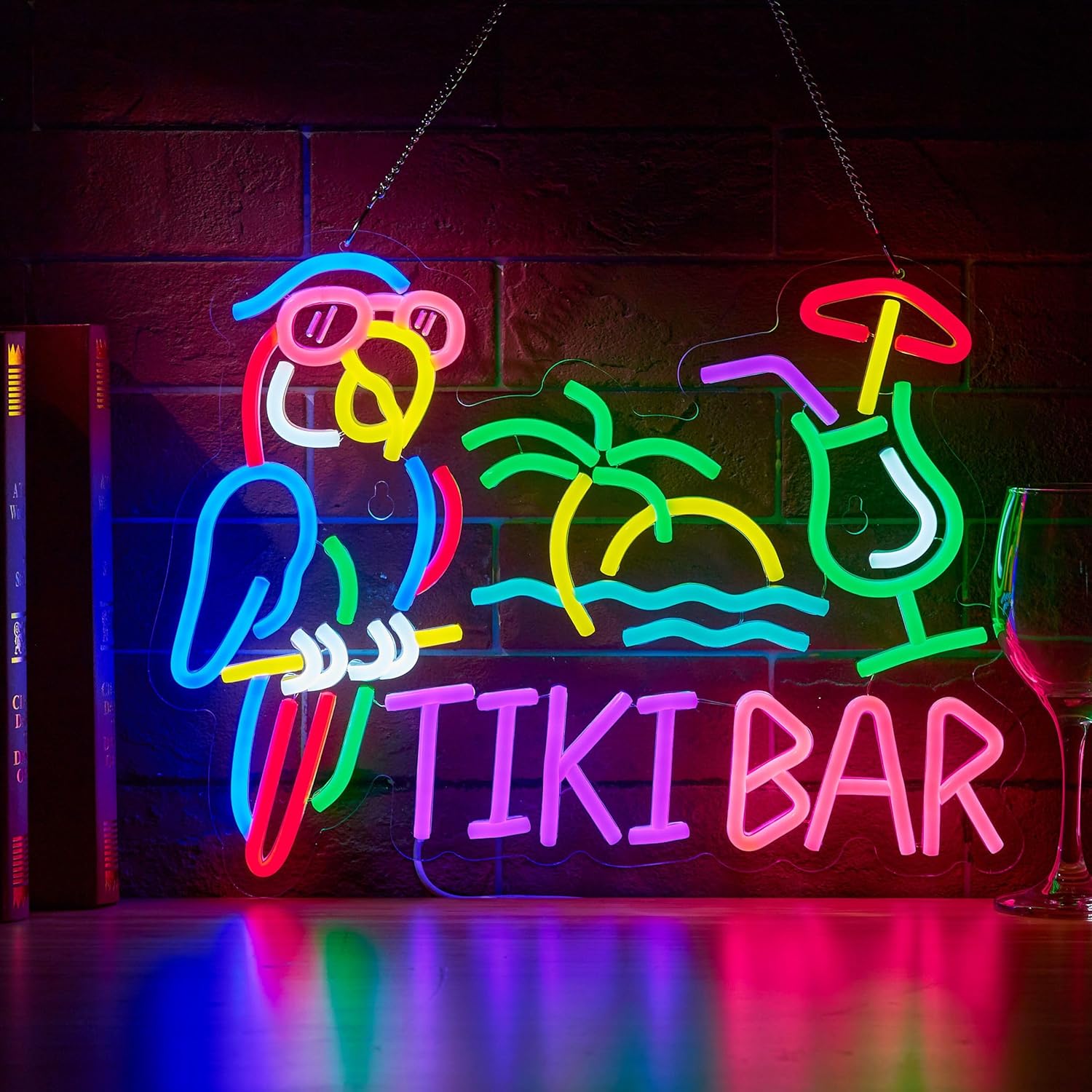 Beer & Wine Grab - Letreiro Neon Tiki Bar Papagaio e