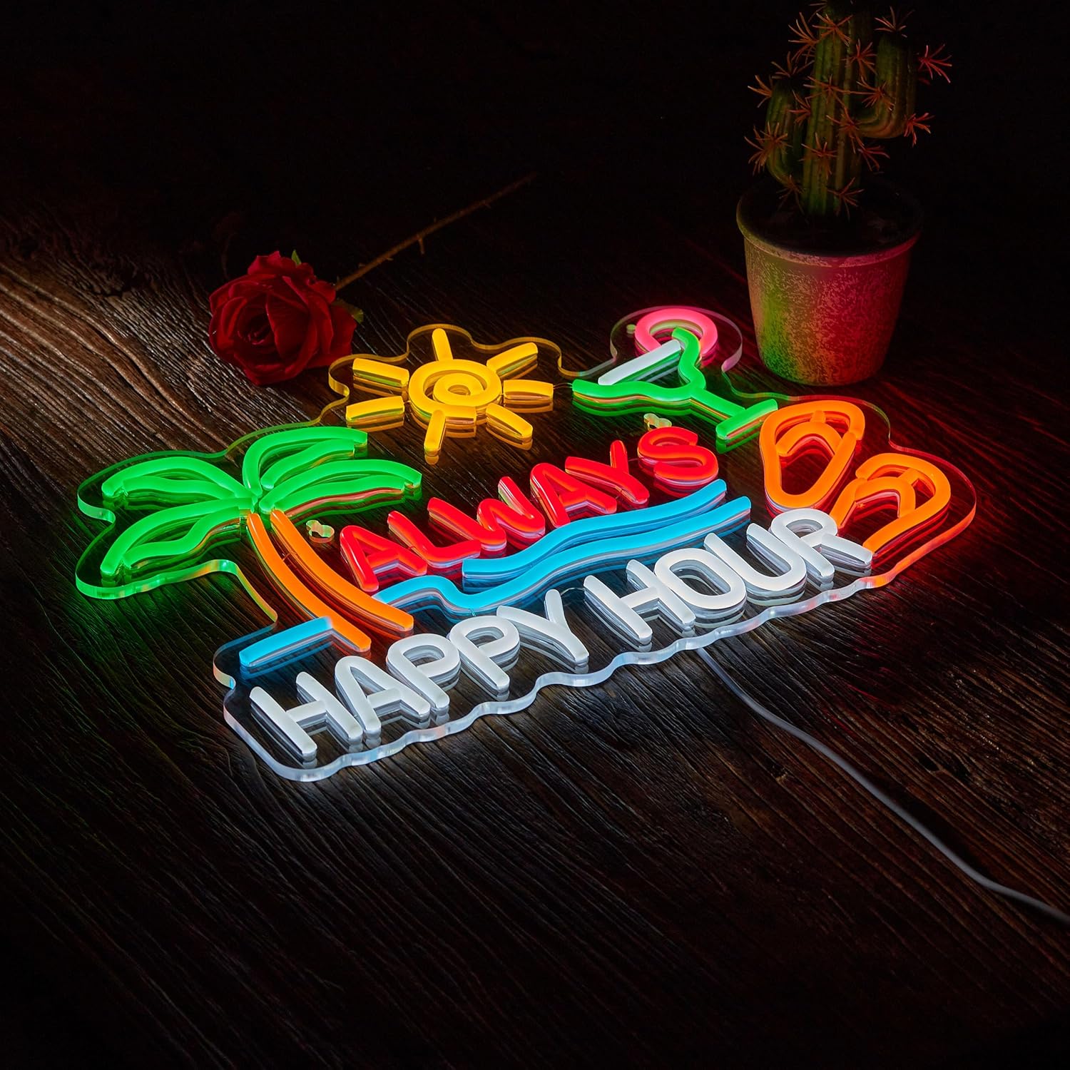 Letreiro Neon 'Always Happy Ho - Beer & Wine Grab avaliação e preço
