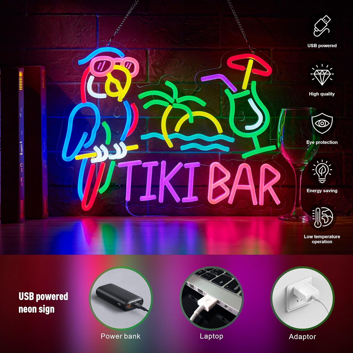 Letreiro Neon Tiki Bar Papagai - Beer & Wine Grab avaliação e preço